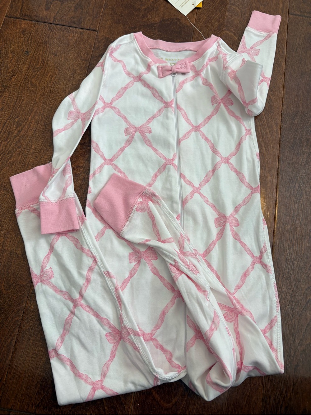 The Beaufort Bonnet Company White Pajamas with Pink Bow Lattice